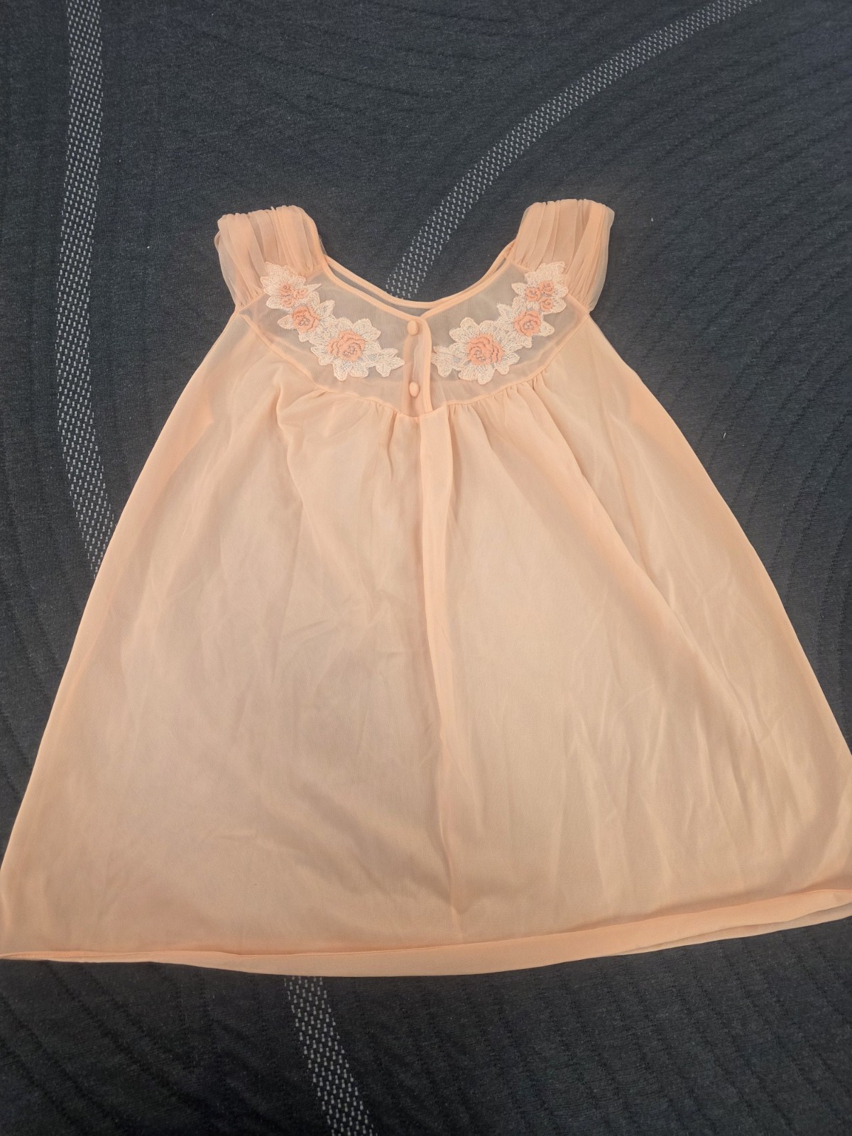 Vtg Babydoll Peignoir Set Peach Pandora Lingerie Robe Chiffon Sheer 100% Nylon