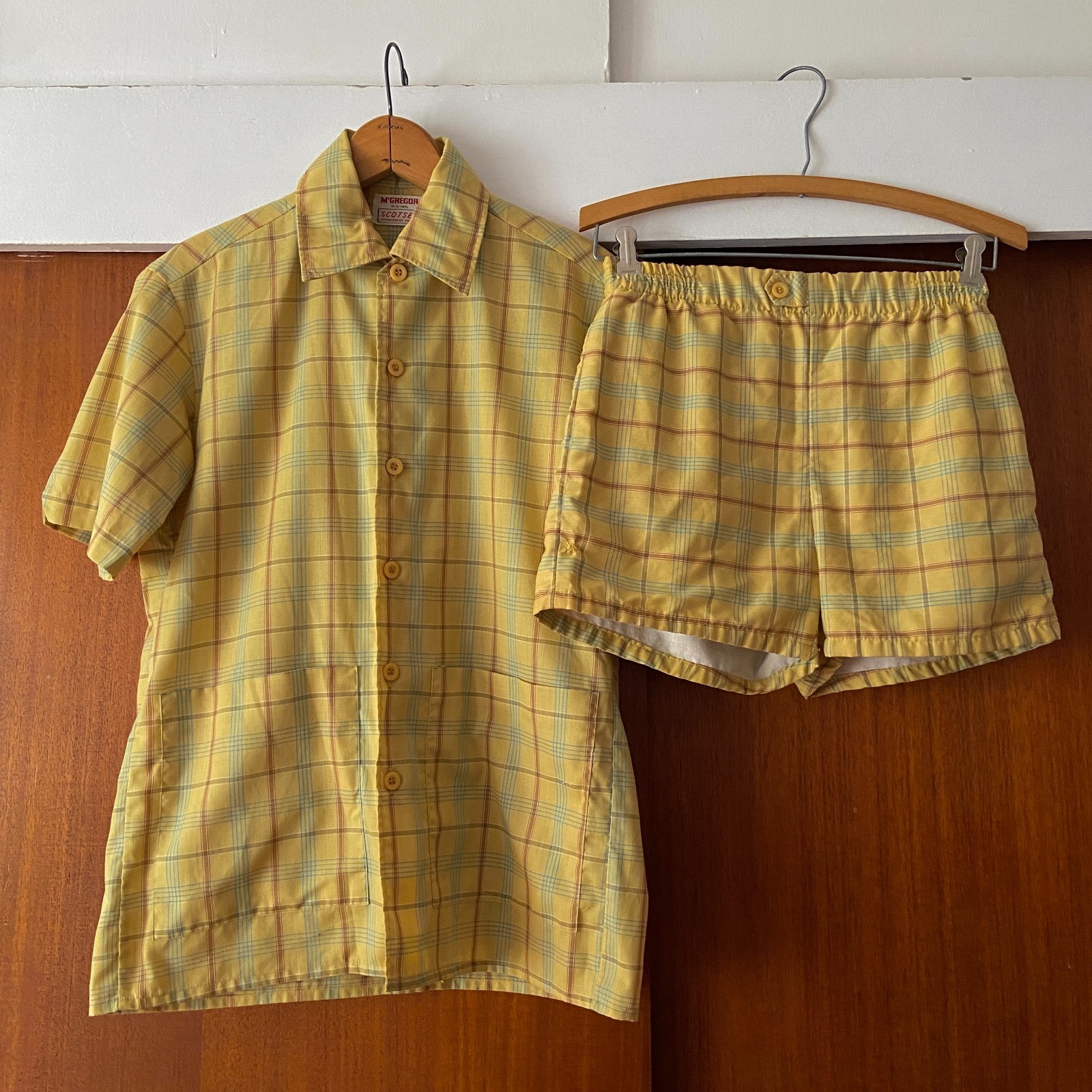 Vintage 1950s 1960s Yellow Plaid Cabana Shorts Set Mc Gregor Women&rsquo;s XS Small