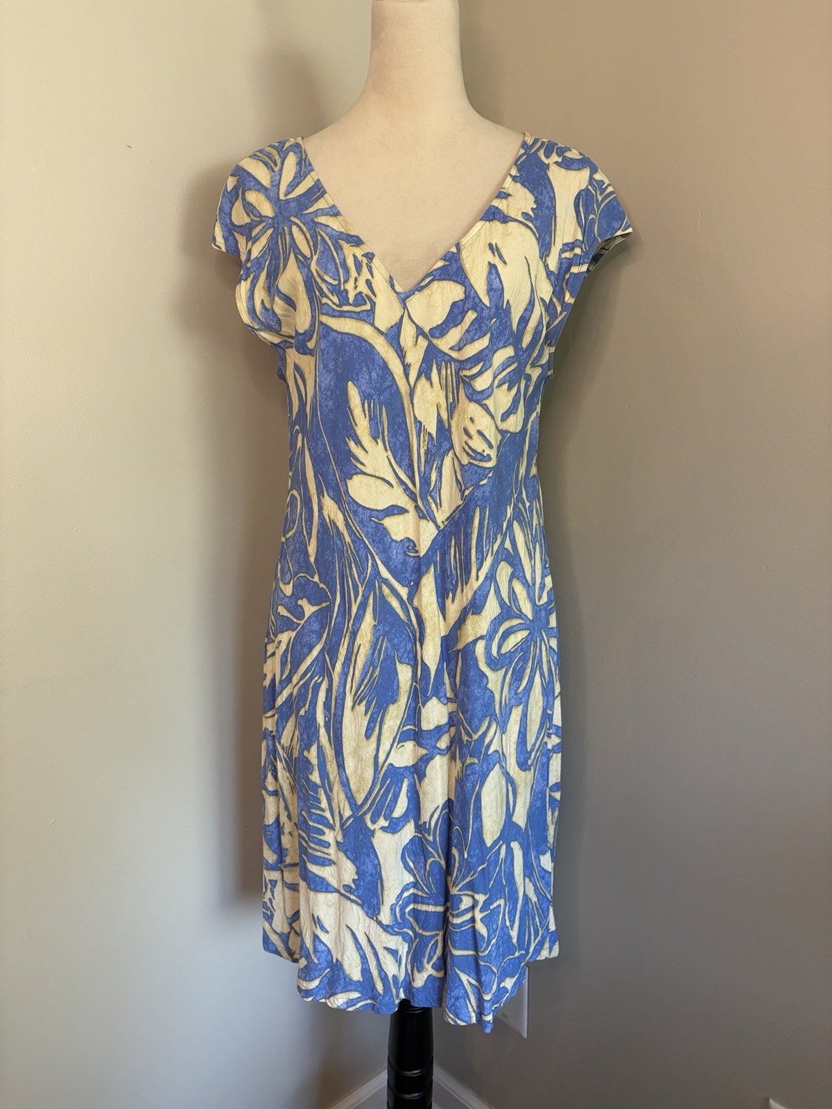 VTG Jams World Royal Garden Indi Hawaiian Blue Floral Dress 90s Tropic USA Sz XL