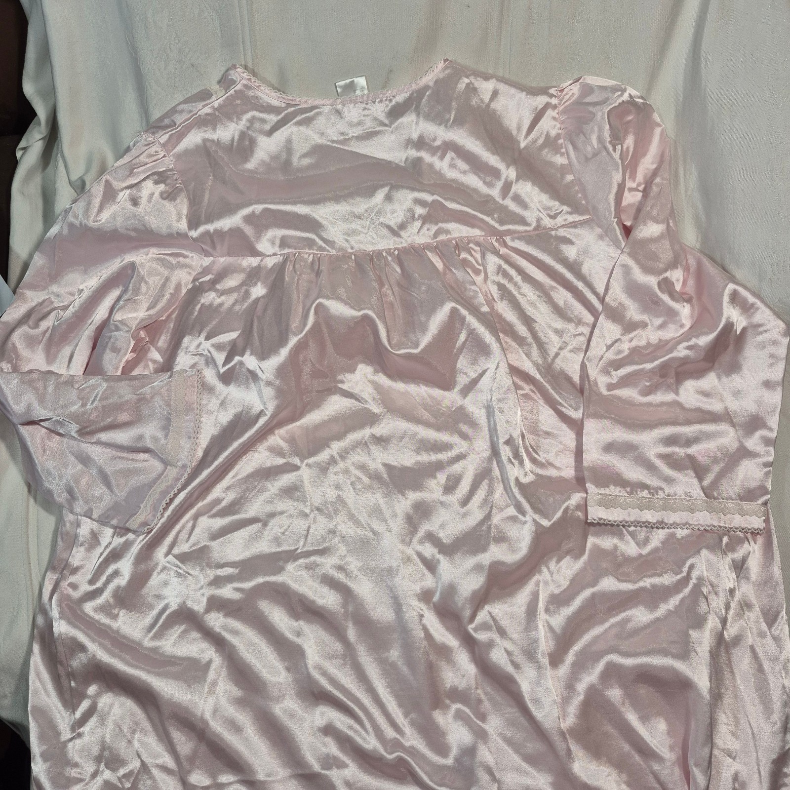 VTG Heavenly Bodies Miss Elaine Pink Satin Nightgown Lace Trim Cottagecor 2XL