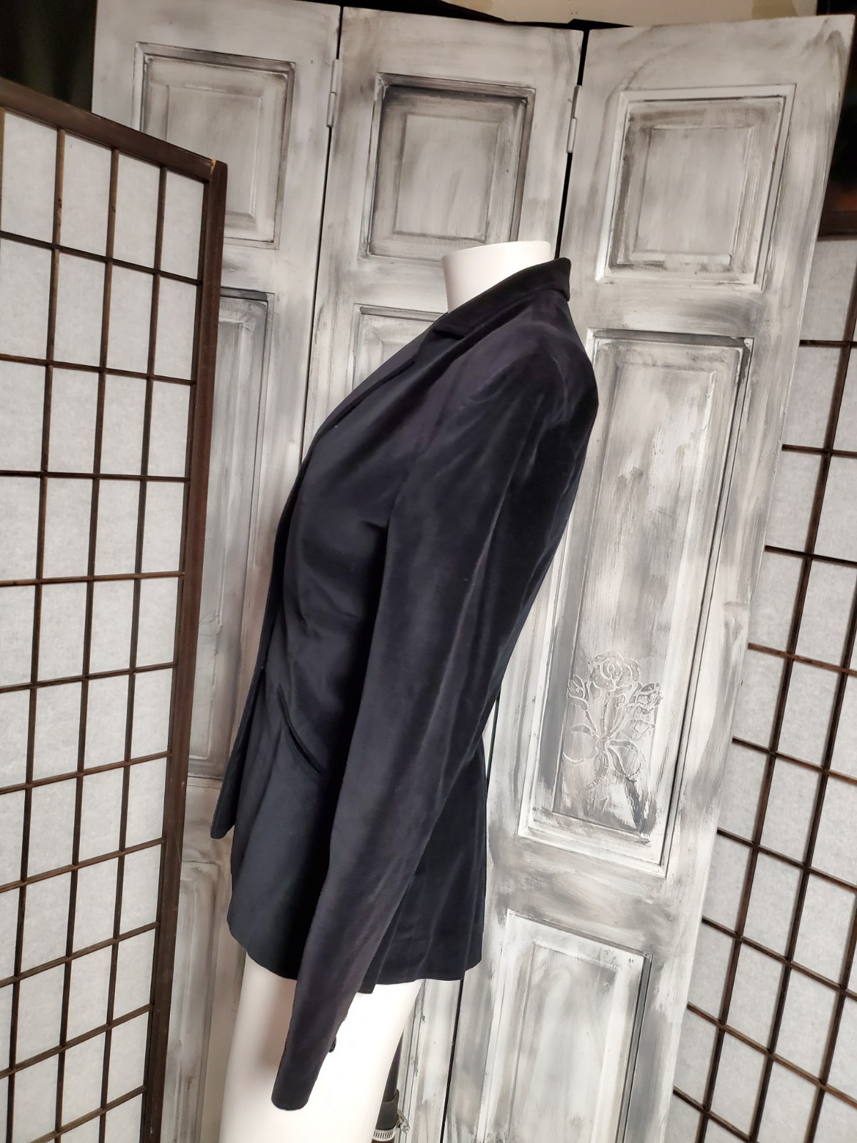 Vtg Present Co Womens Button Up Blazer Sz XS-S velour Black Velvet 80s Tailored