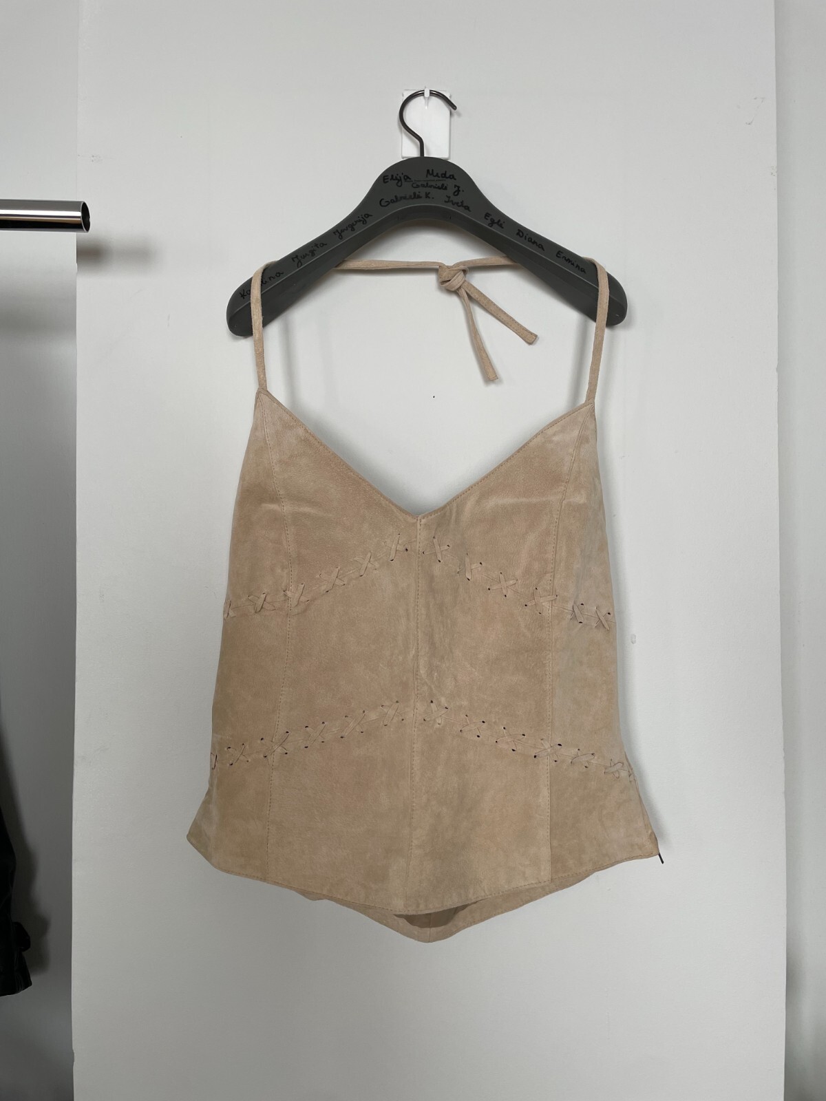 Late 2010&rsquo;s H&M Beige suede leather halter neck top size 44 EU XXL US10 UK16