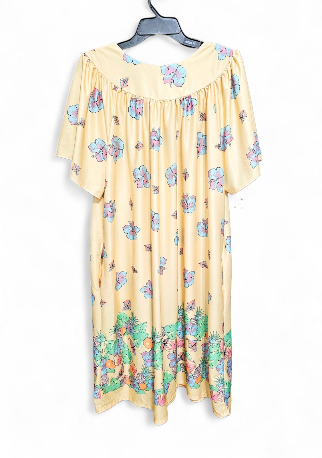 Vintage Anthony Richards Housedress MuMu Yellow Floral Pull Over Pockets Size 1X