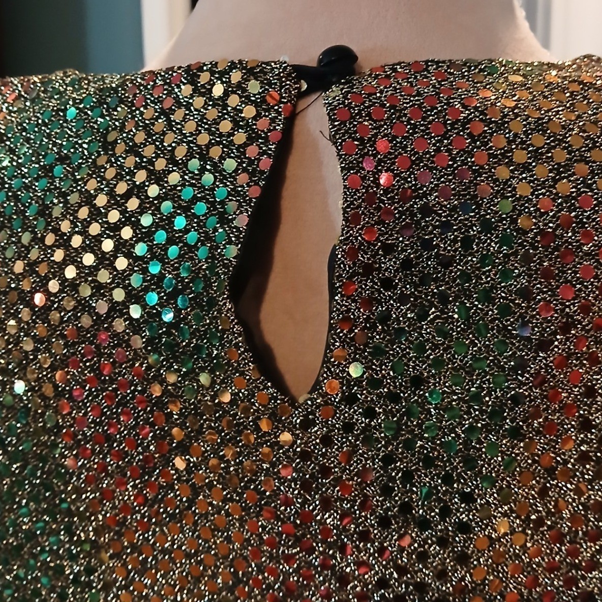 Vtg Another Thyme Medium Metallic Sequin Blouse Gold Multicolor Side Tie – READ
