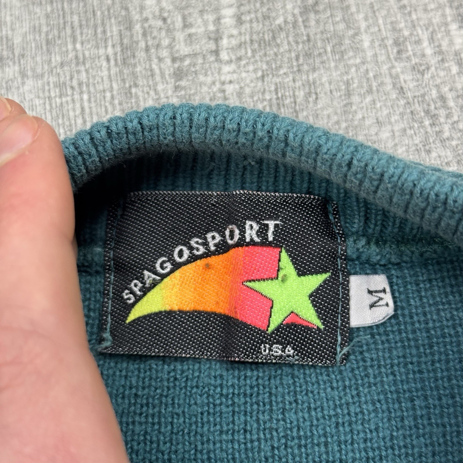 SPAGO SPORT PULLOVER MOCK NECK COTTON KNIT SWEATER AQUA BLUE 80S RETRO L/S
