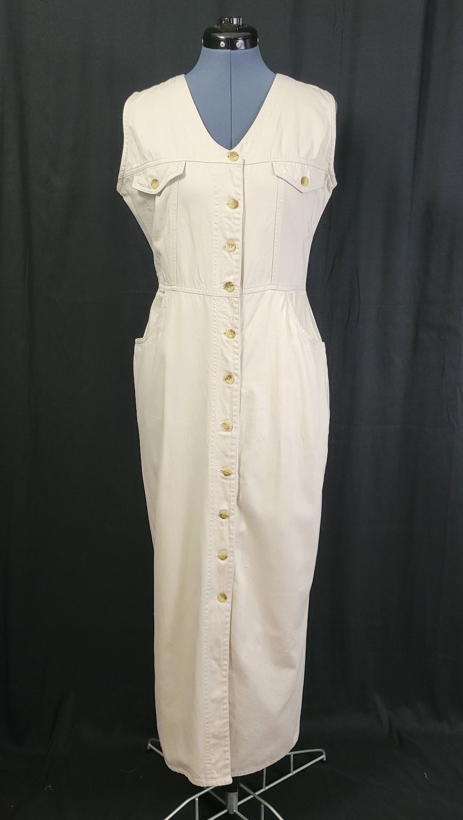 Vintage Access Light Khaki Button Down Sheath Dress Size Small