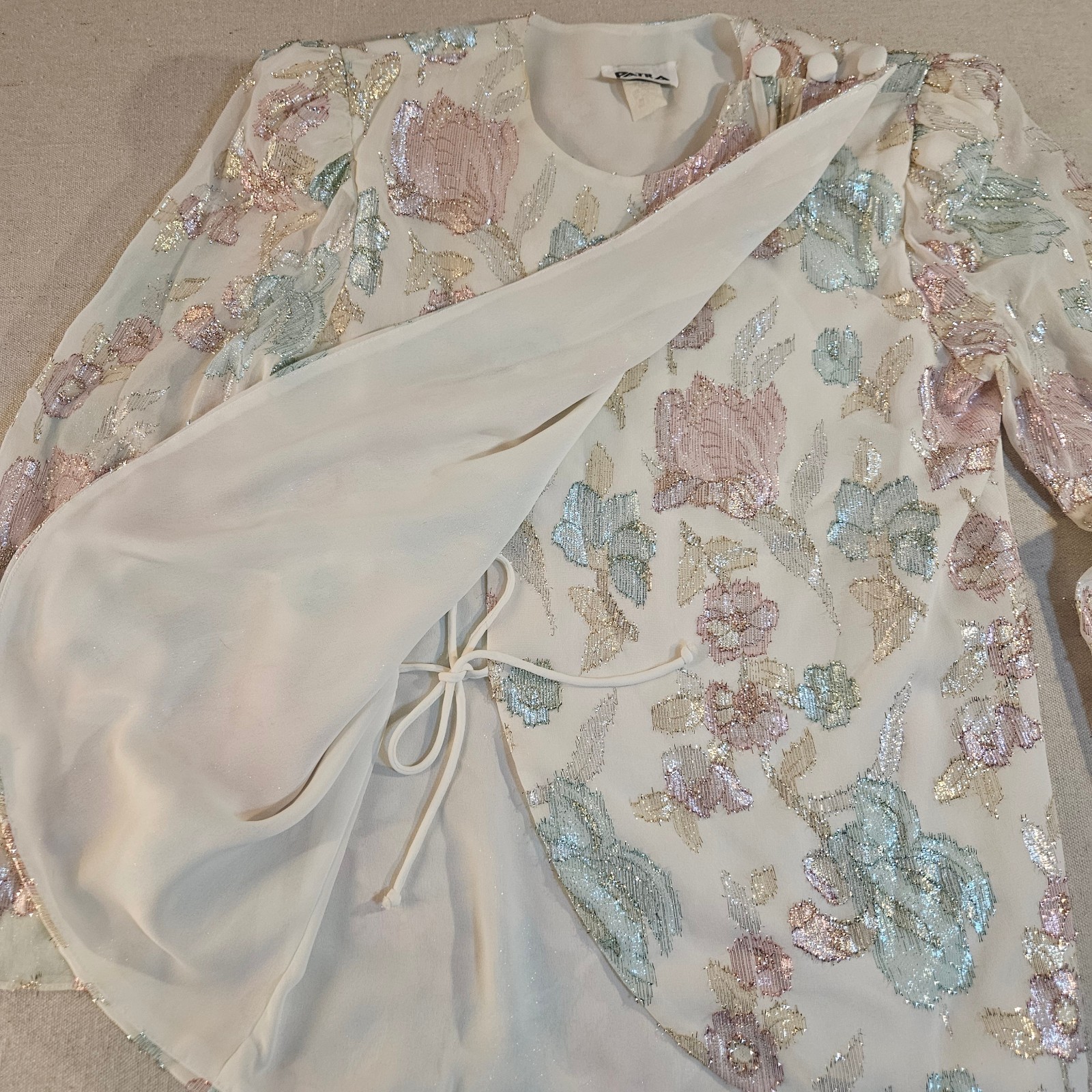 Vintage Patra Metallic Floral Evening Blouse 10 Made USA Shoulder Pads Party