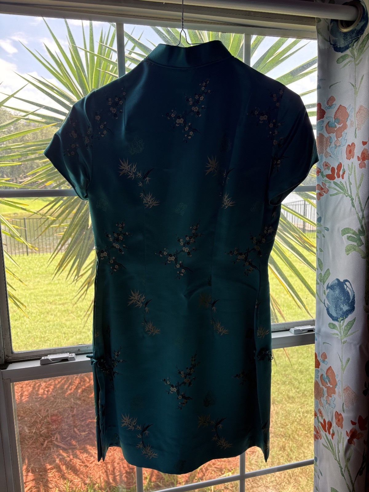 Dorothy Rose Vintage 1970s-1990s Teal Satin Chinese Cheongsam Dress size small