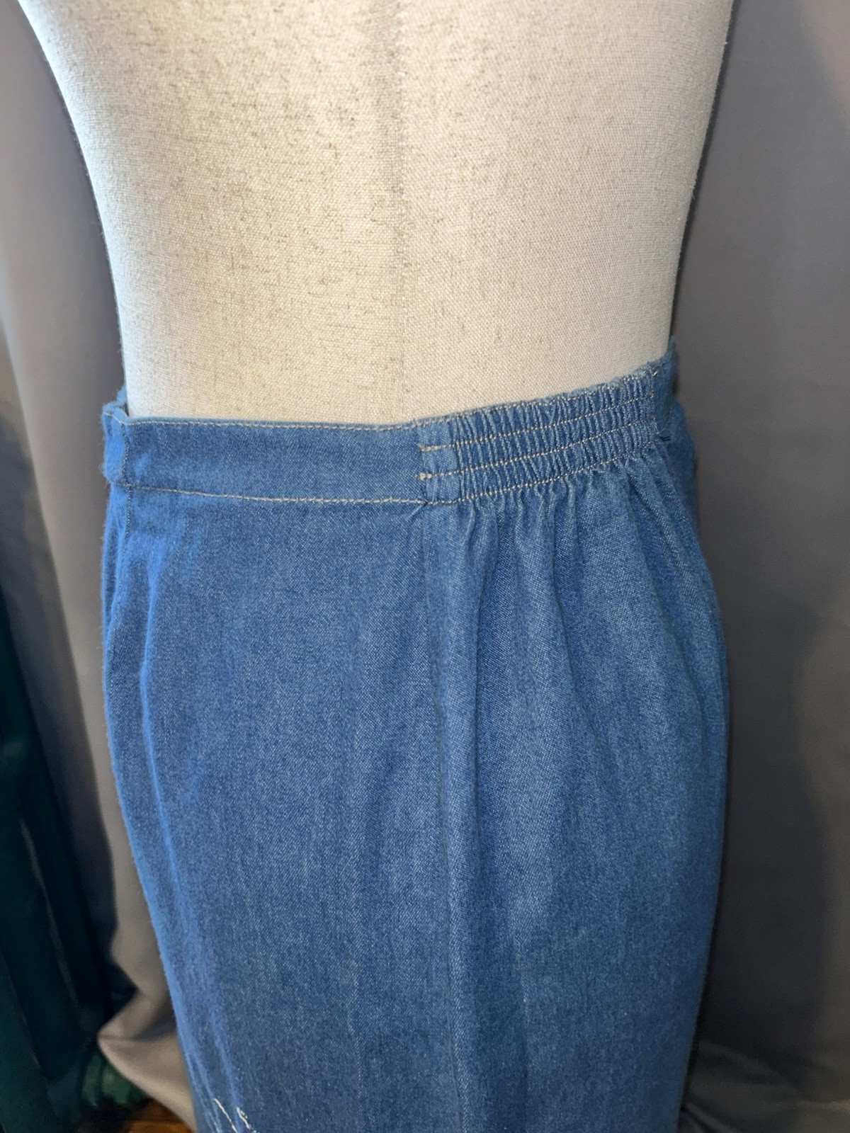 Vintage Cottagecore Embroidered Denim Two-Piece Maxi Set Women&rsquo;s