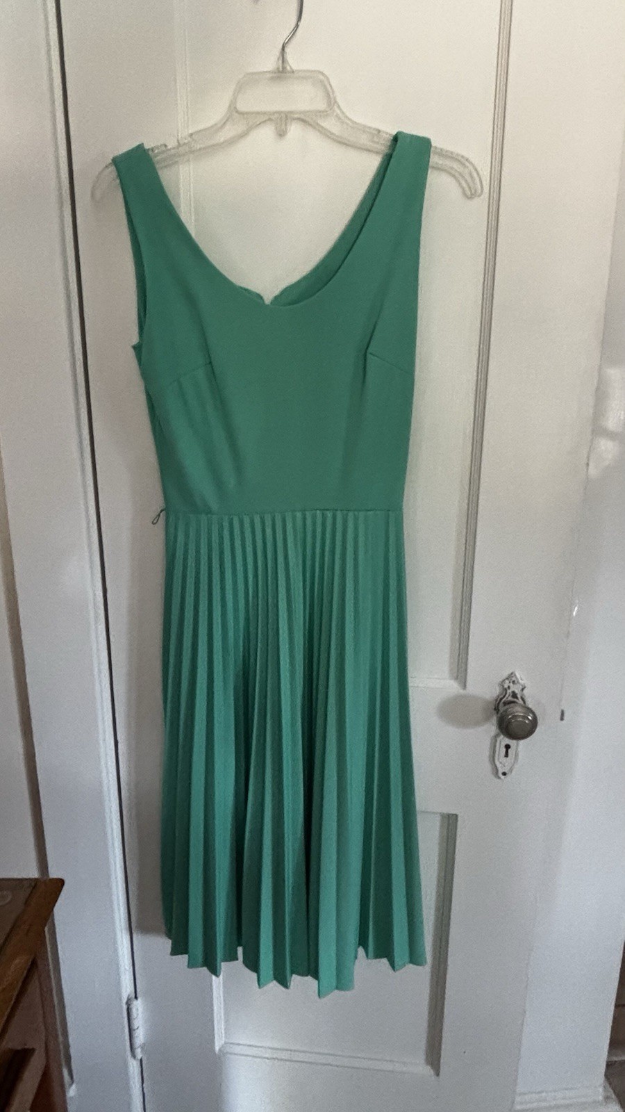 VTG 70’s Fit Flair SEARS TURQUOISE GREEN Disco DRESS accordion Pleats – S