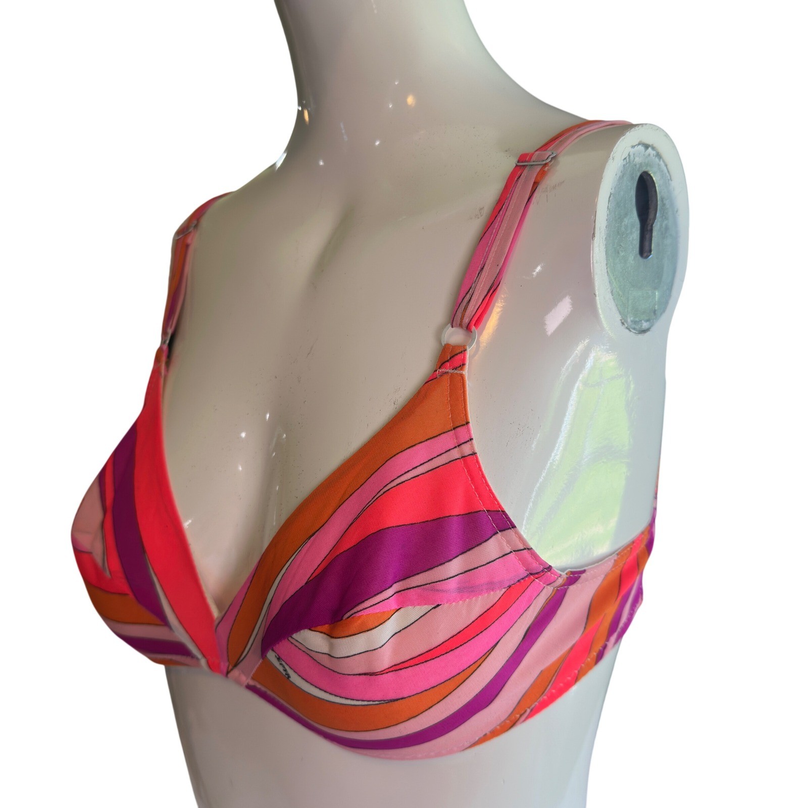Emilio Pucci Formfit Rogers Bra Vtg 60s 70s Op Art Swirl Pink Orange 34A EPFR