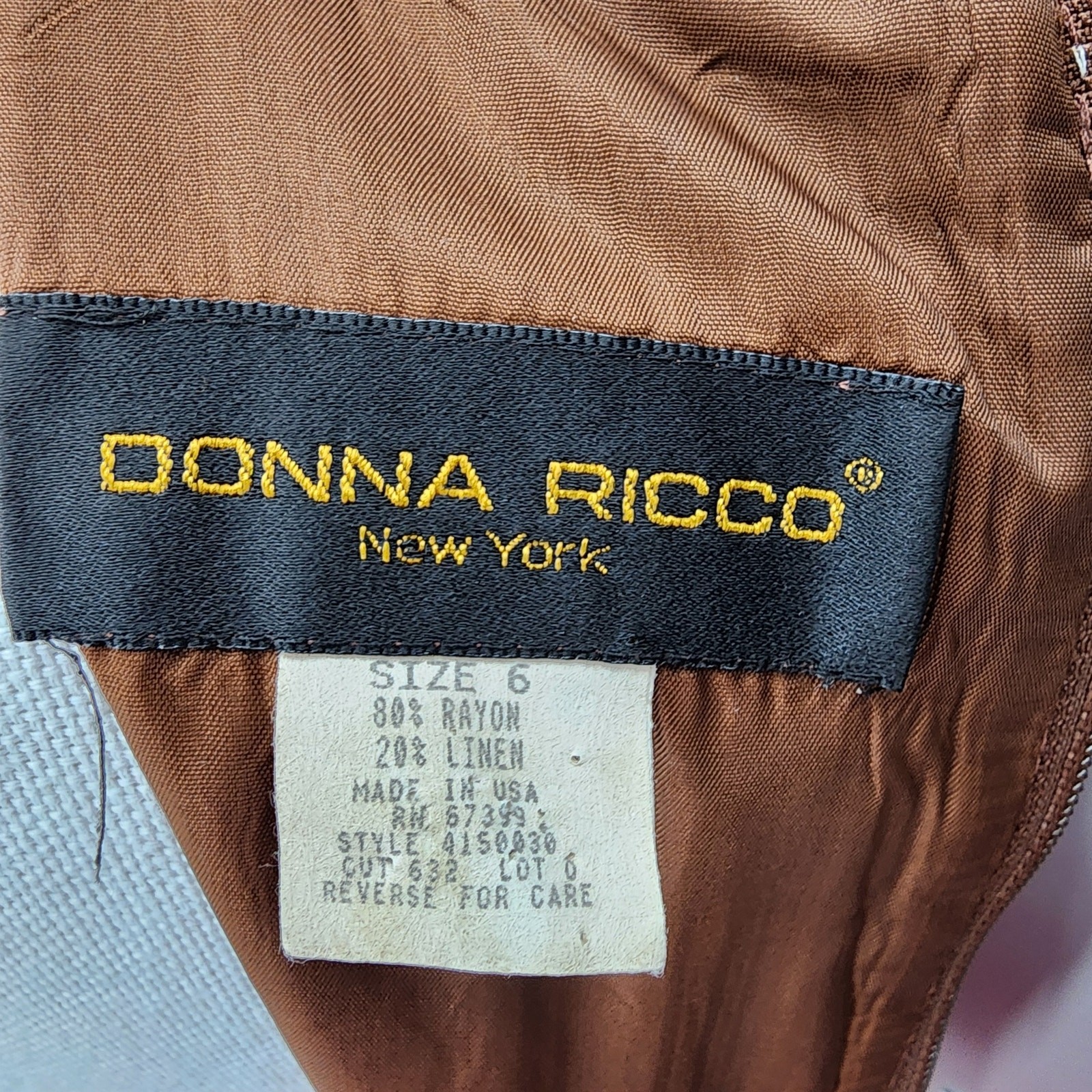 80s Donna Ricco Brown Cream Mod Sheath Dress Sleeveless – S