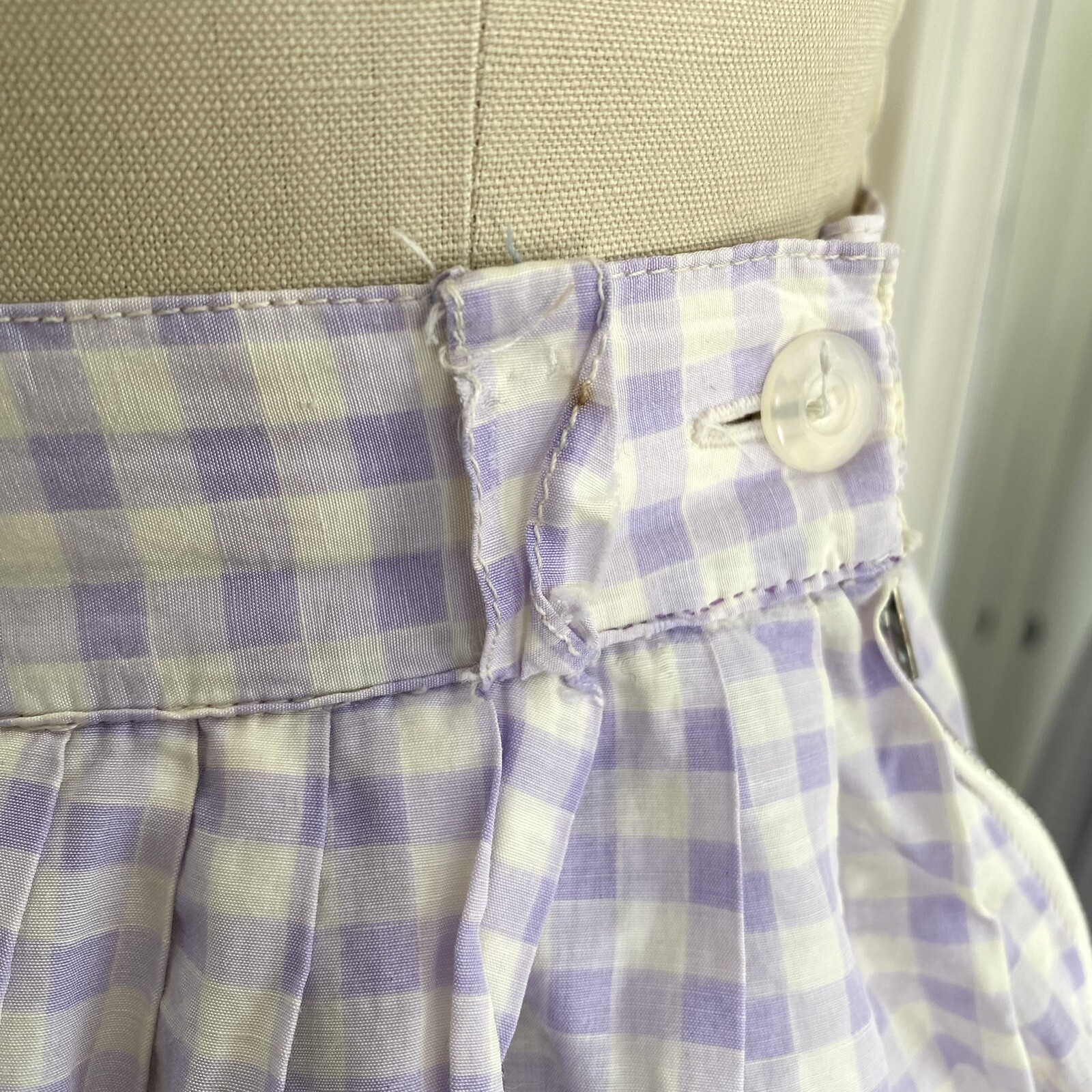 Vintage 50s Lavender Purple Full Gingham Skirt Cute Cottage Core 26&Prime; Waist