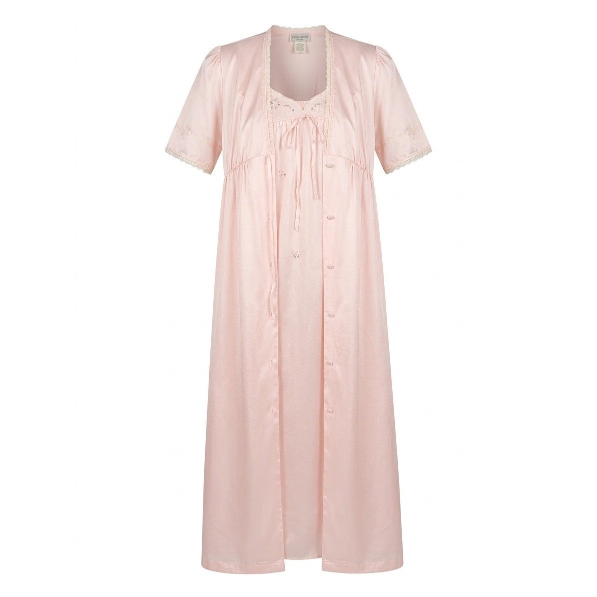VTG Barbizon Boutique Peignoir Set Pink Qiana Satin Embroidered Nightgown Robe S