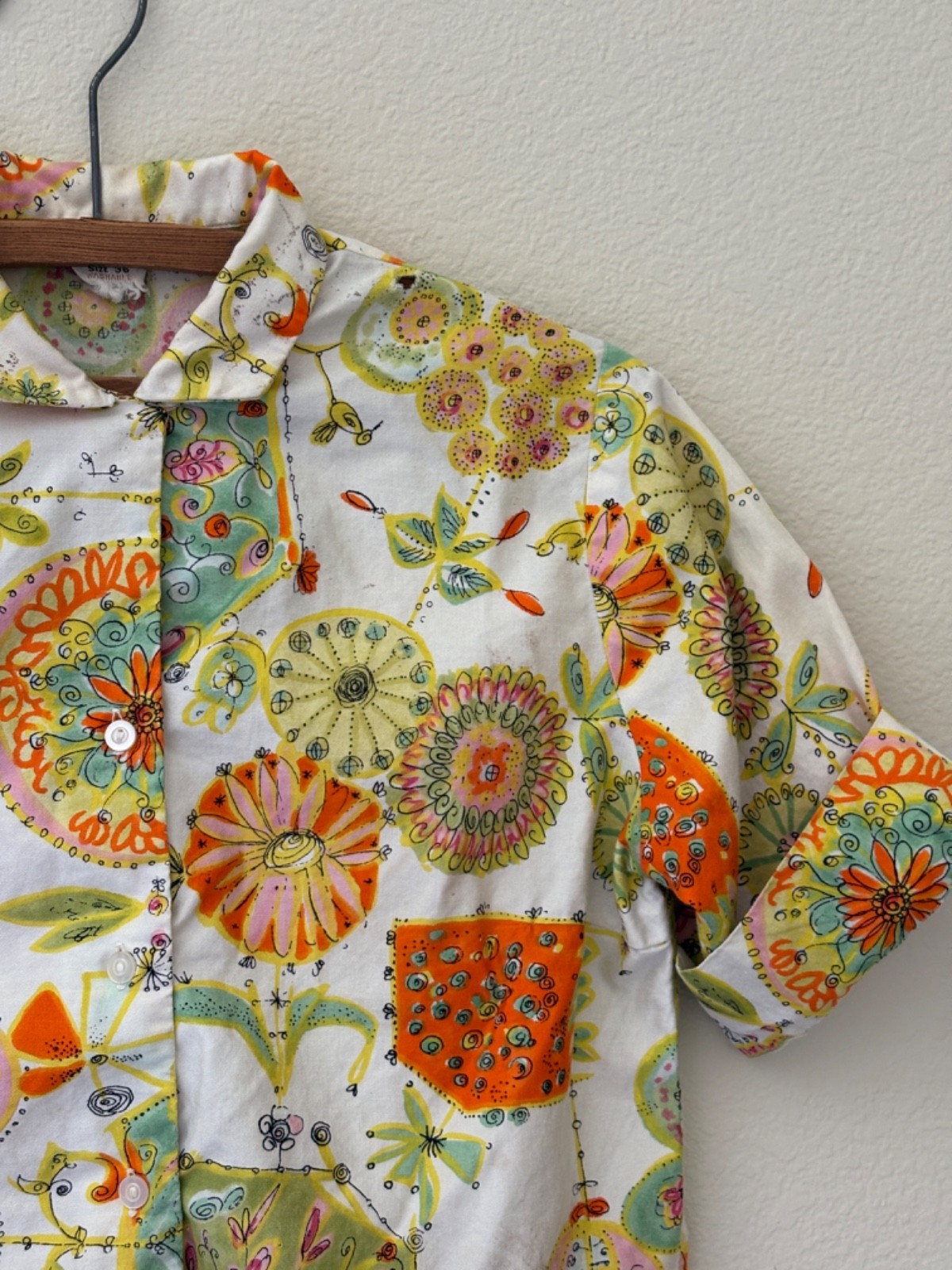 Vintage 50s 60s Cotton Novelty Print Blouse Top XS/S Mid Century Rockabilly