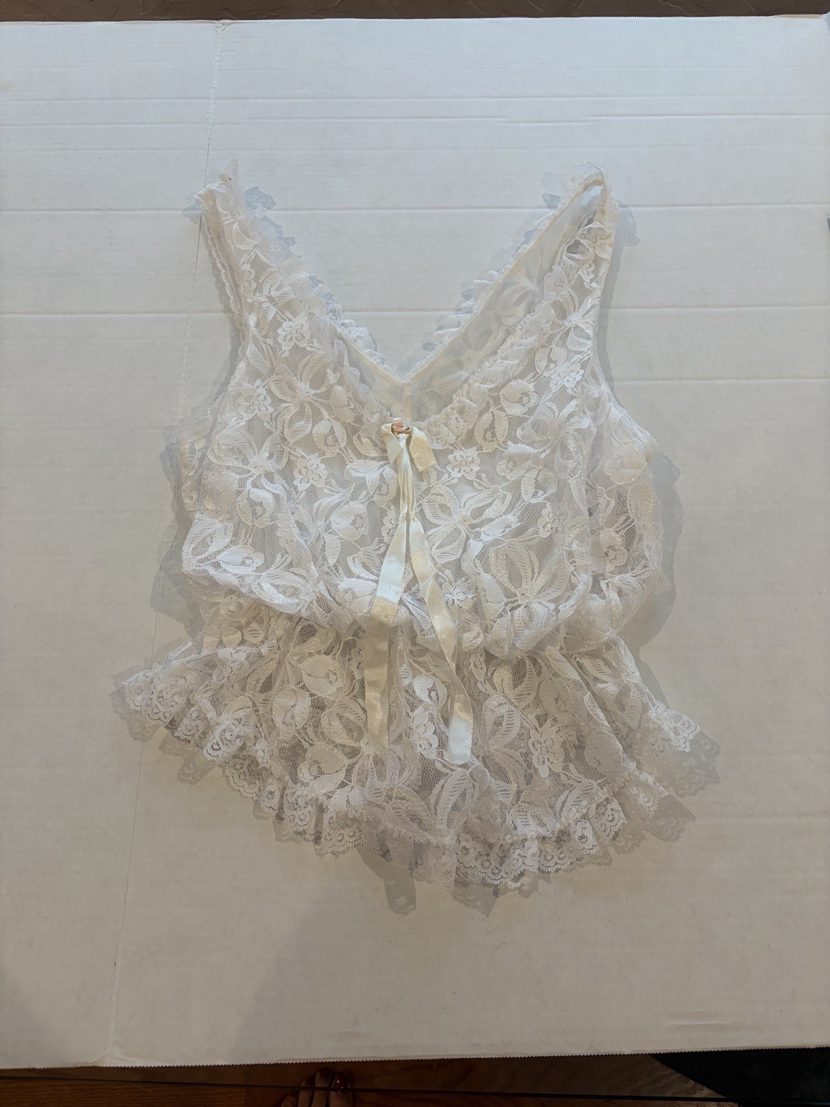 Vintage Tosca Lingerie Ivory Lace Camisole Coquette Cottagecore Bridal Sheer L