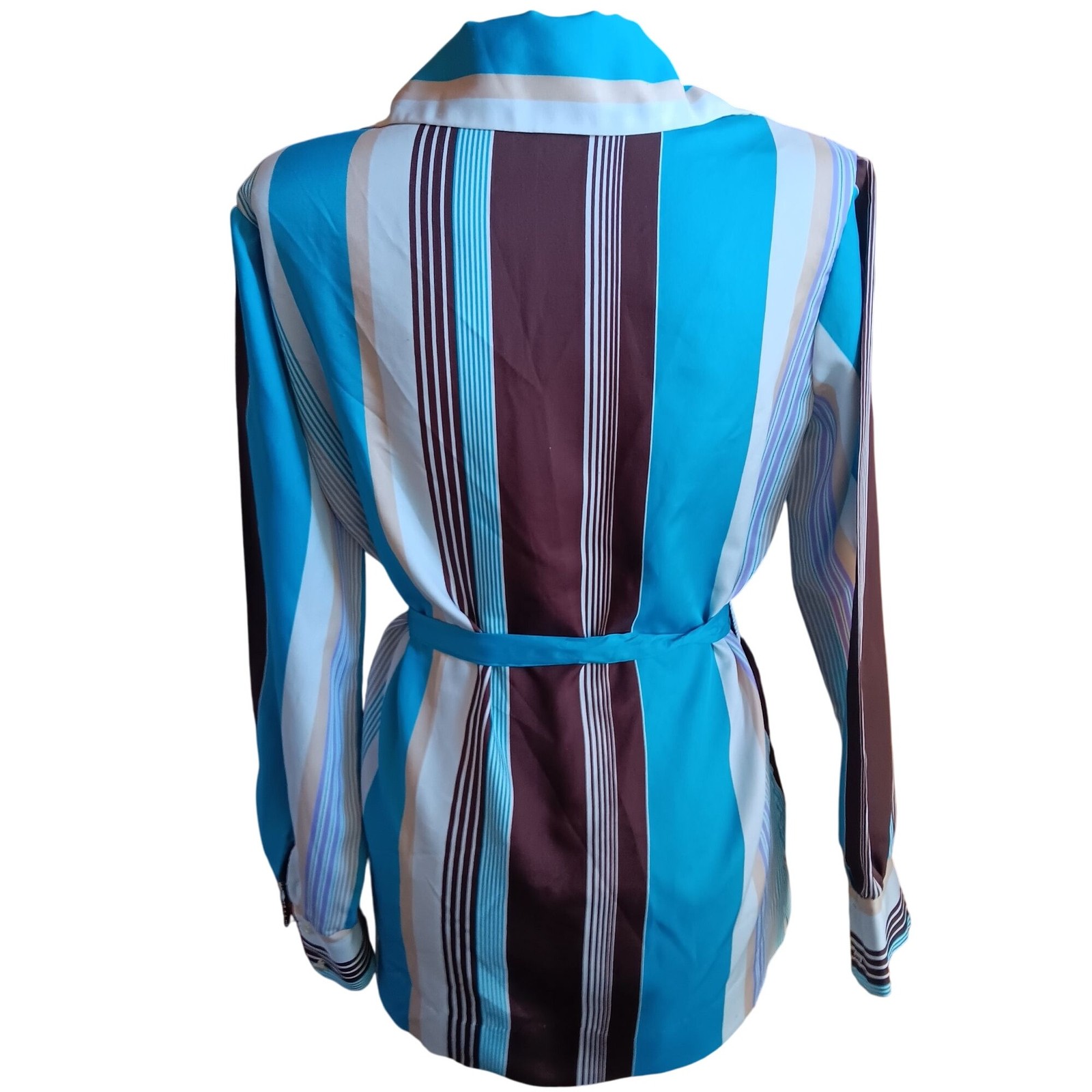True Vintage Medium Belted Top 1970&rsquo;s Graff Polyester Blue Brown Striped Brady