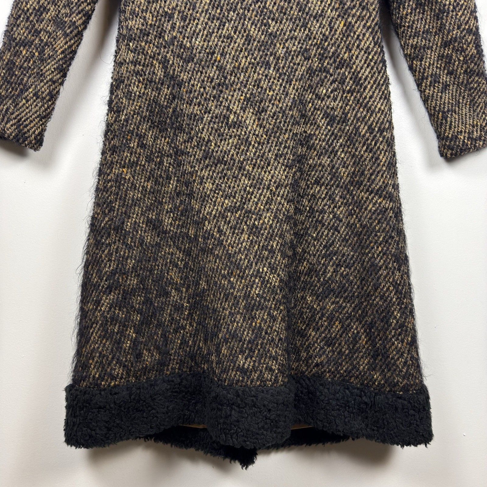 VTG 1960s Custom Made Wool Tweed Double Breasted Coat Womens Small Black Tan NYC