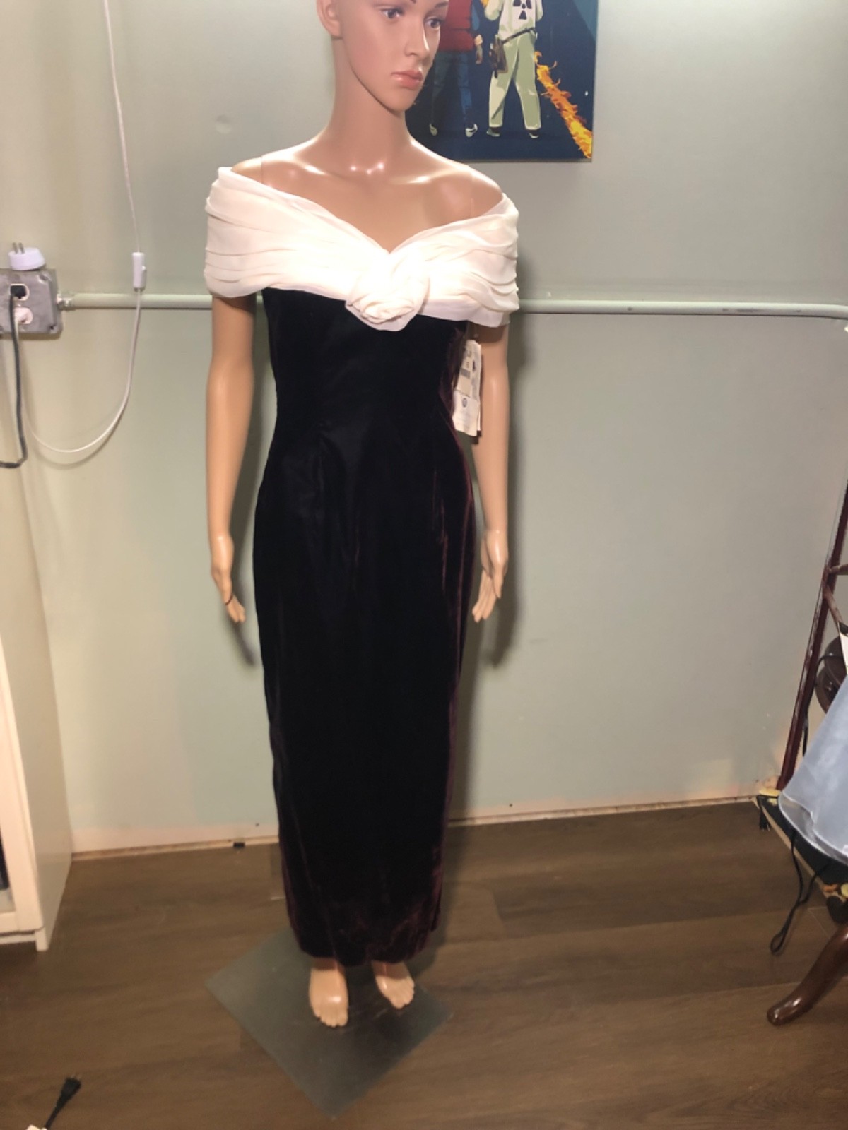 VTG Jessica McClintock Gunne Sax Velvet Cocktail Dress Off Shoulder 90s Gown 6