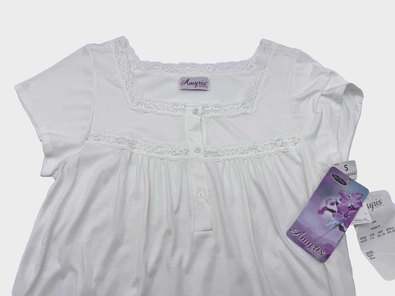 VTG Shadowline Amyris Pima Cotton Blend Nightgown, Sz S/M w/Tags Deadstock 90&rsquo;s