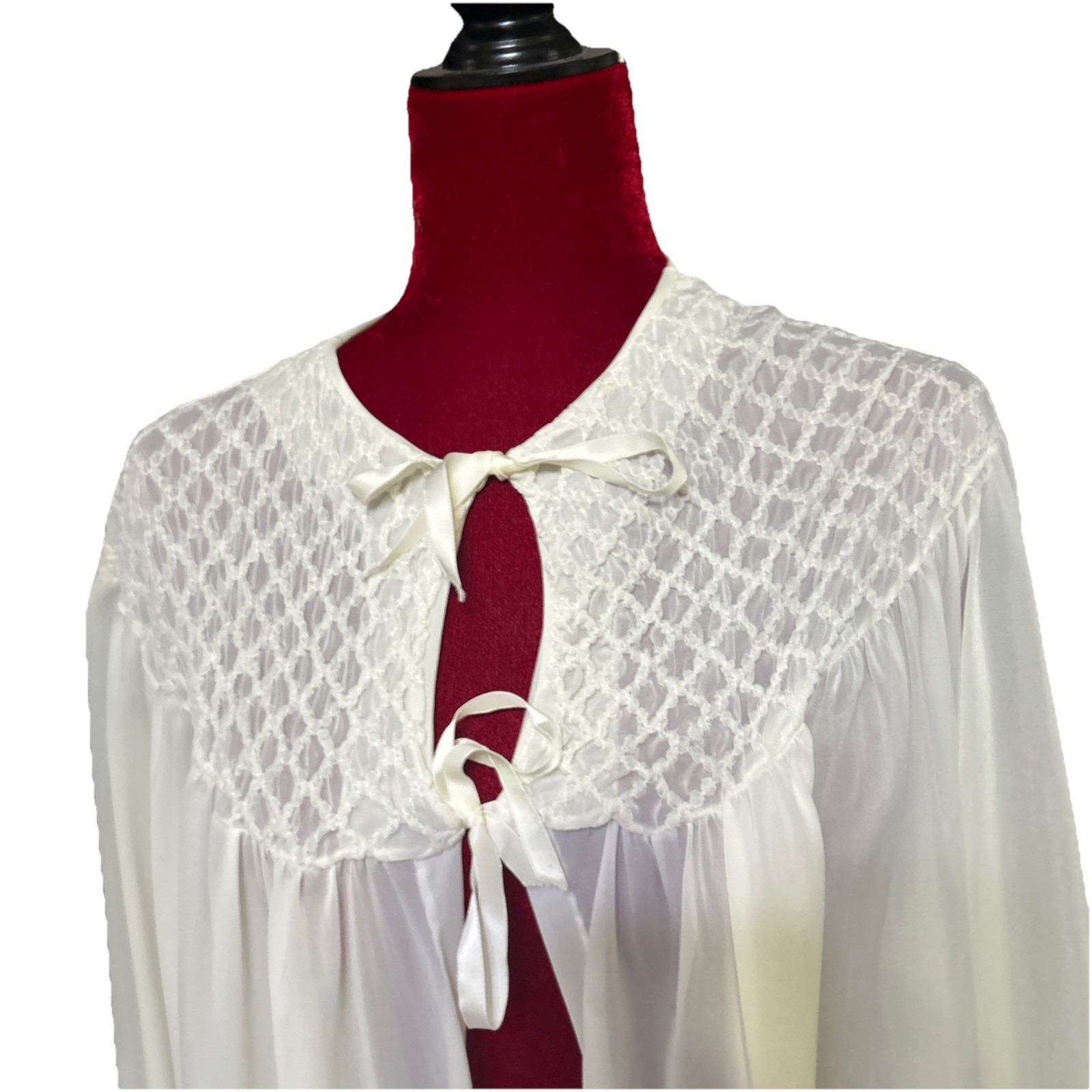 Vintage Robe 50&rsquo;s Sheer Peignoir Robe M/L Lingerie Long Rogers Ivory Free Ship!