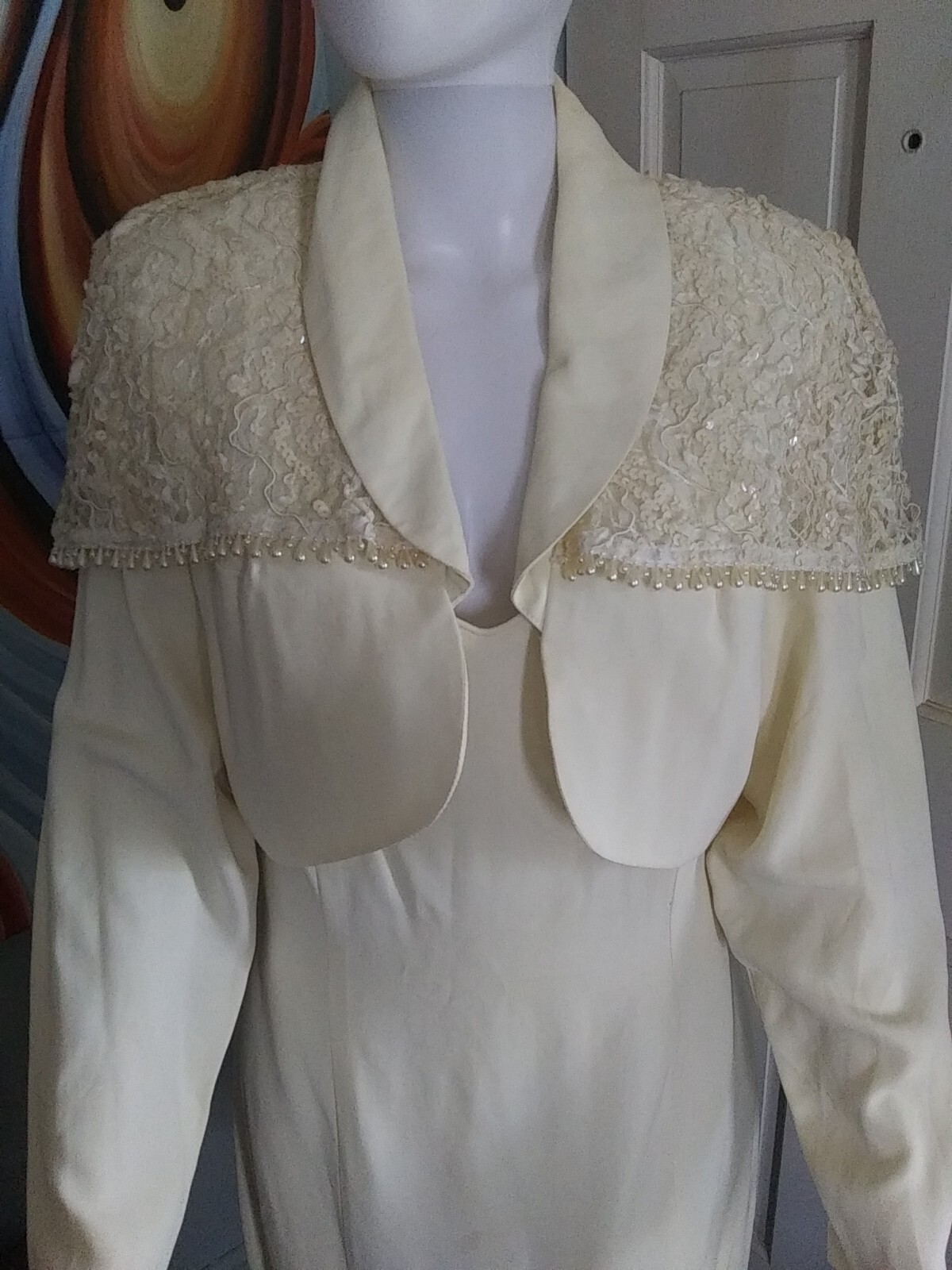 Vintage 90s LA Glo Women&rsquo;s Cocktail Dress w/ Bolero Jacket Size 13/14 White USA