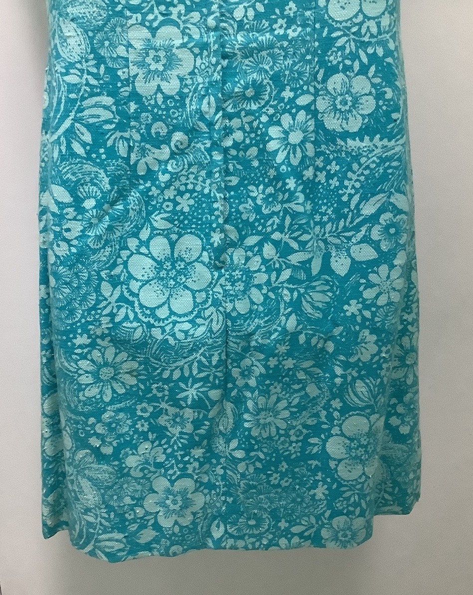 Vintage 1960s Aqua Floral Lined Sleeveless Sheath Dress Peck & Peck ILGWU Label