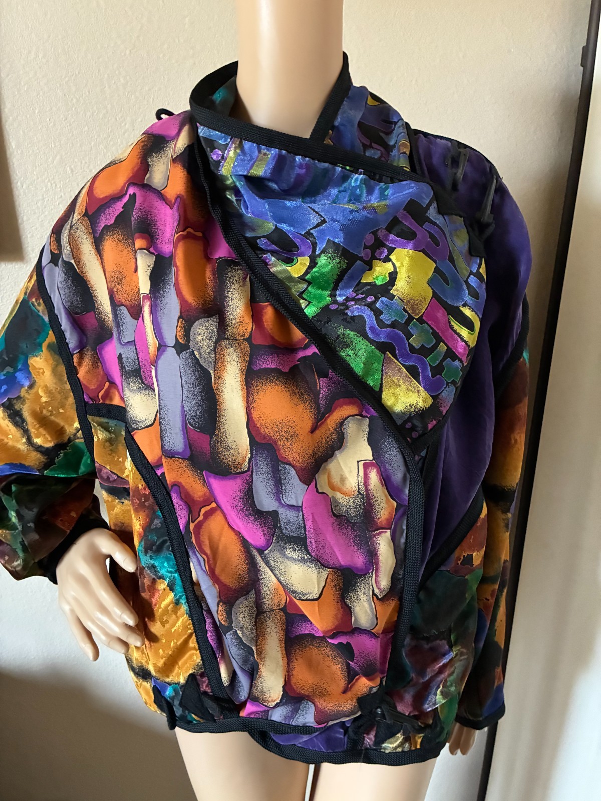 vtg 80&rsquo;s Miko Francisco colorful convertible jacket art to wear O/S