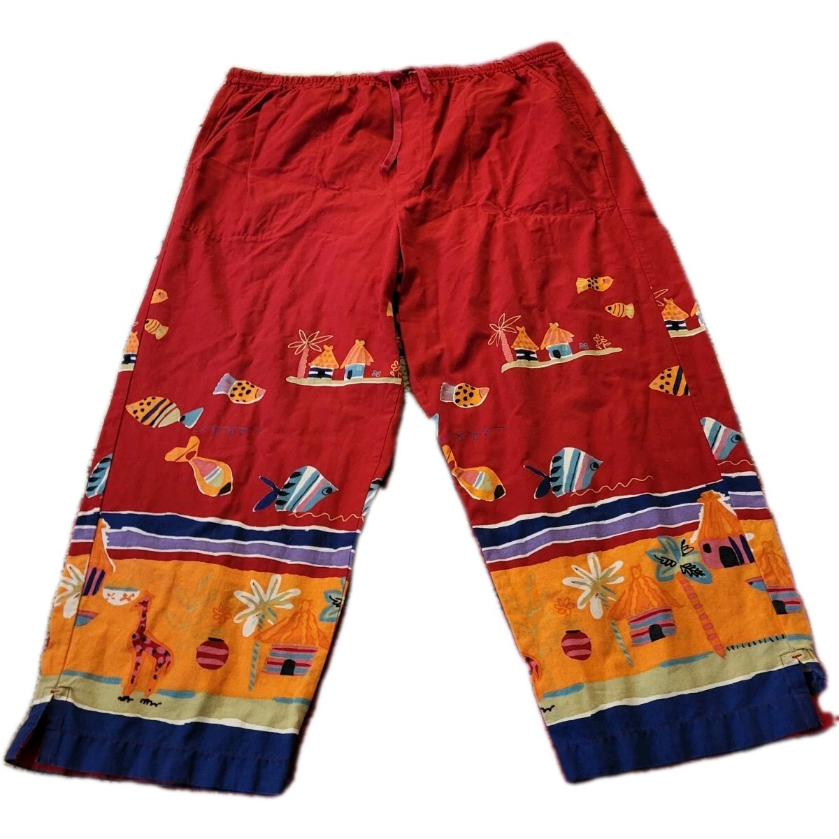 VTG crop vacation cruisewear pants White Stag womens 12/14 L tropical fish red