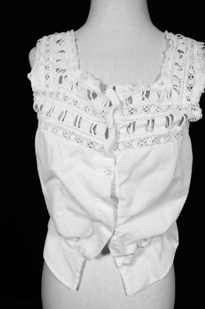 Antique French 1920&rsquo;s White Cotton Camisole Lace Trim Size Small Excellent Cond