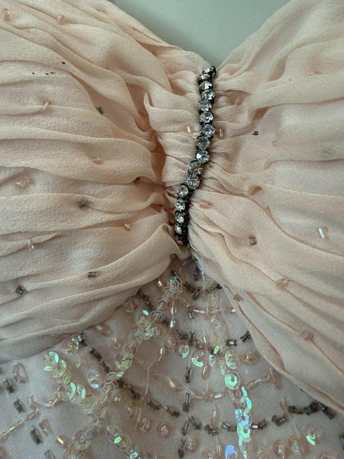 Bernshaw Vintage Pale Pink High Low Beaded Dress Gown 12 Flapper Fairycore