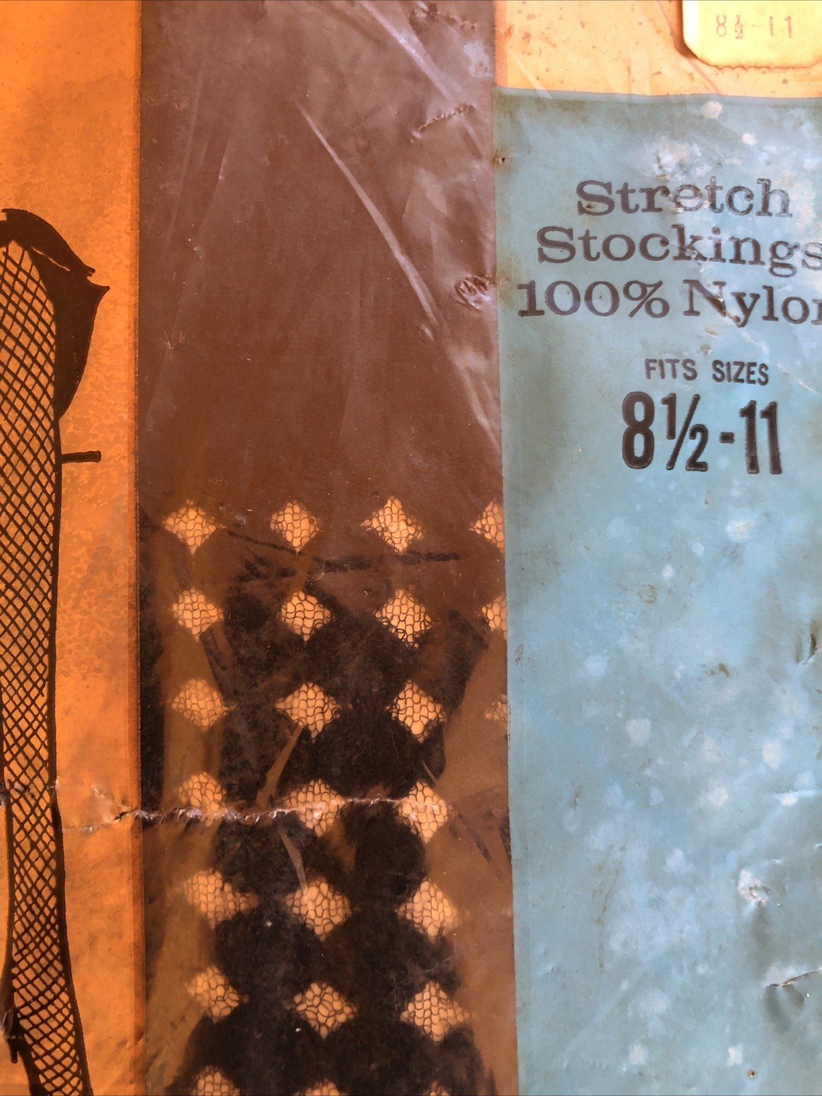 Vintage Black Patterned Fishnet Stocking NIP 8 1/2 -11
