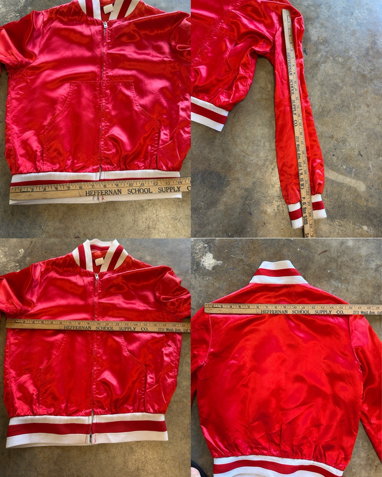 Vintage 70s Red Satin Bomber Jacket Roller Girl Farrah Fawcett Disco 1970s