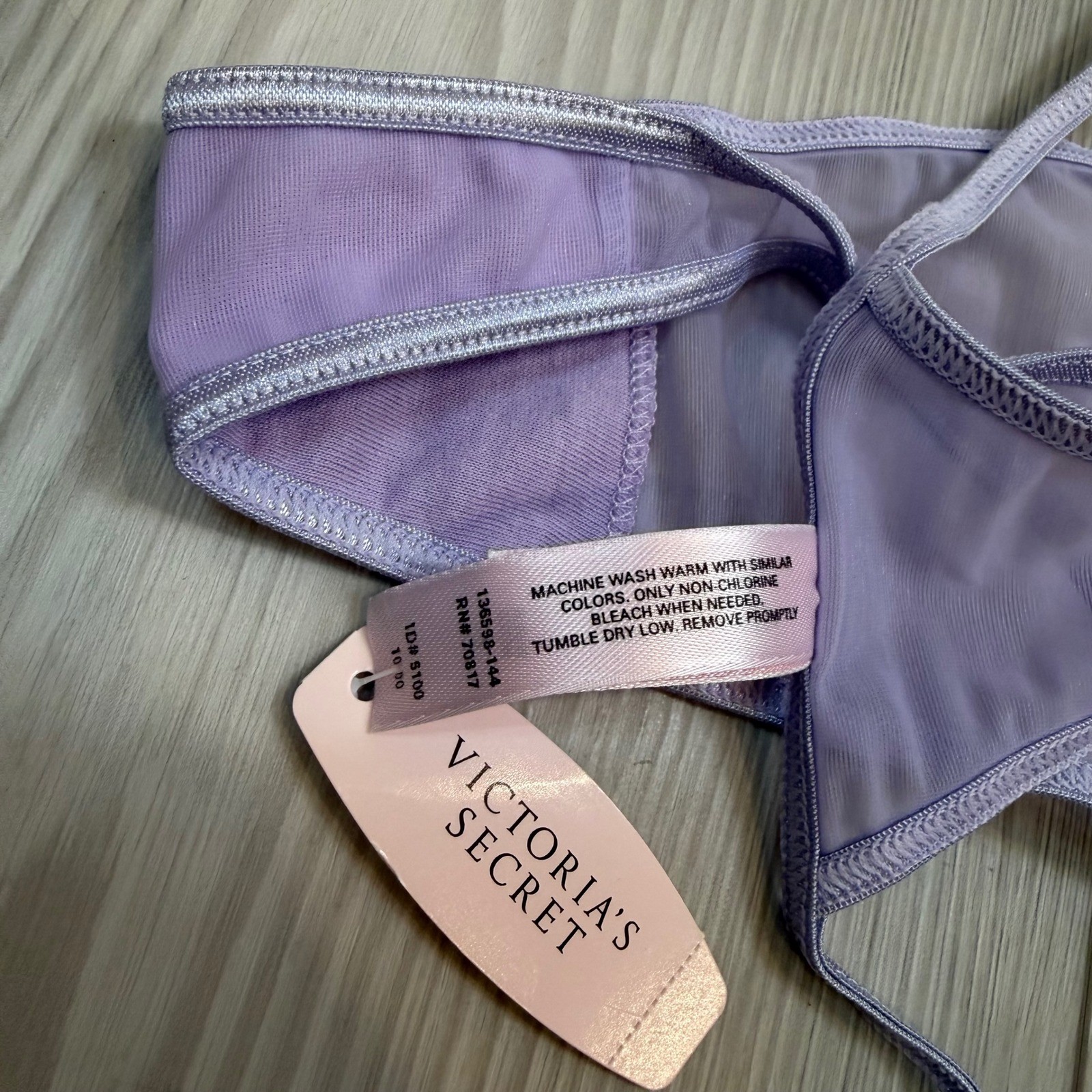Vintage Victorias Secret V-String Thong Lavender Purple Sheer Mesh Y2K NWT Small
