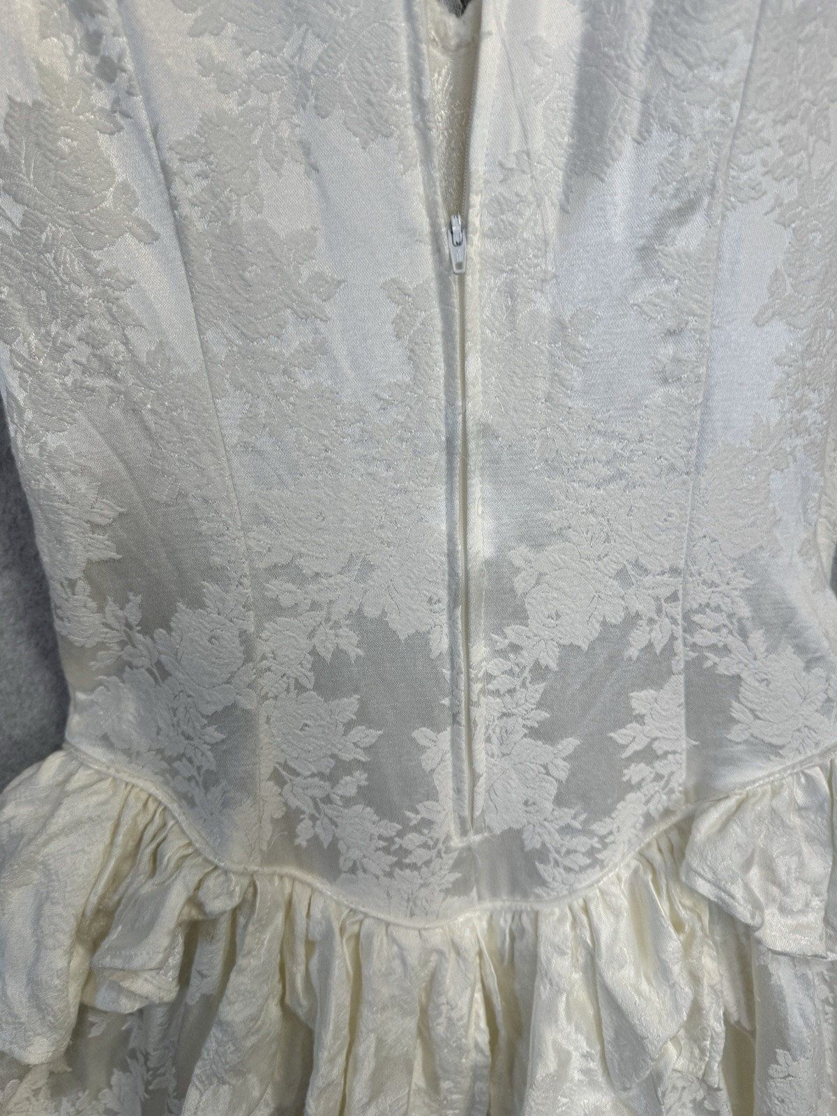 VTG 80s Roper Rustic Ivory Lace Jacquard Prairie Victorian Dress Womens 5/6 USA
