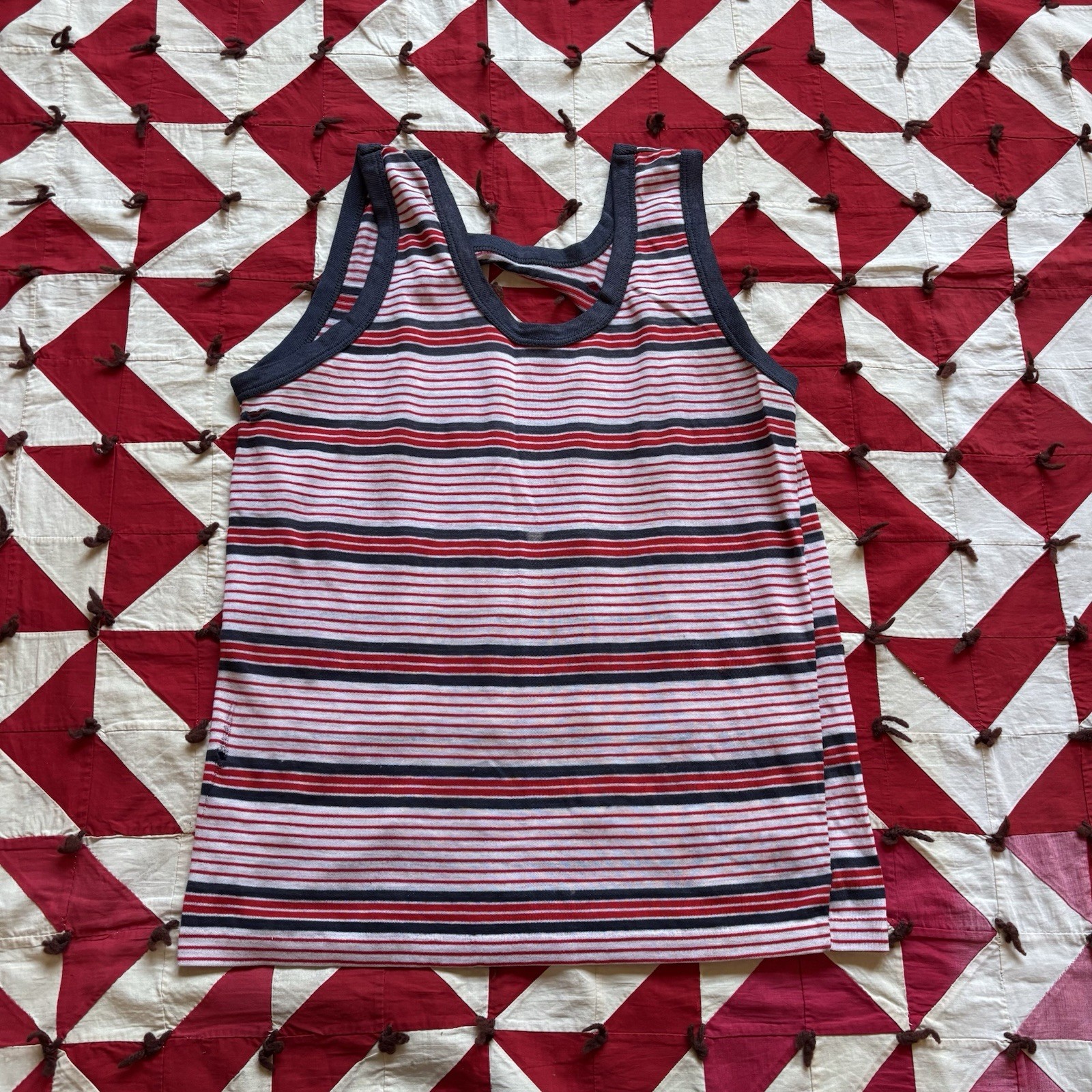 Vintage 1970s Striped Tank Top Hippie Distressed Thrashed