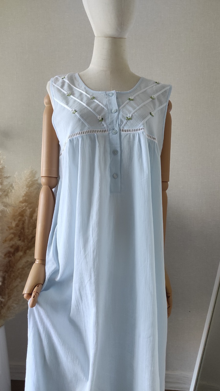 RÉGENCE Lingerie Vintage Maxi Nightgown Dress Light Blue Made in France NWT Sz42