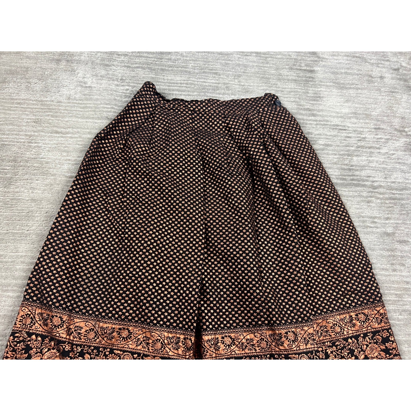 Maisonette Frock Skirt Womens 29W Black Copper Vintage A-Line Floral Midi Border