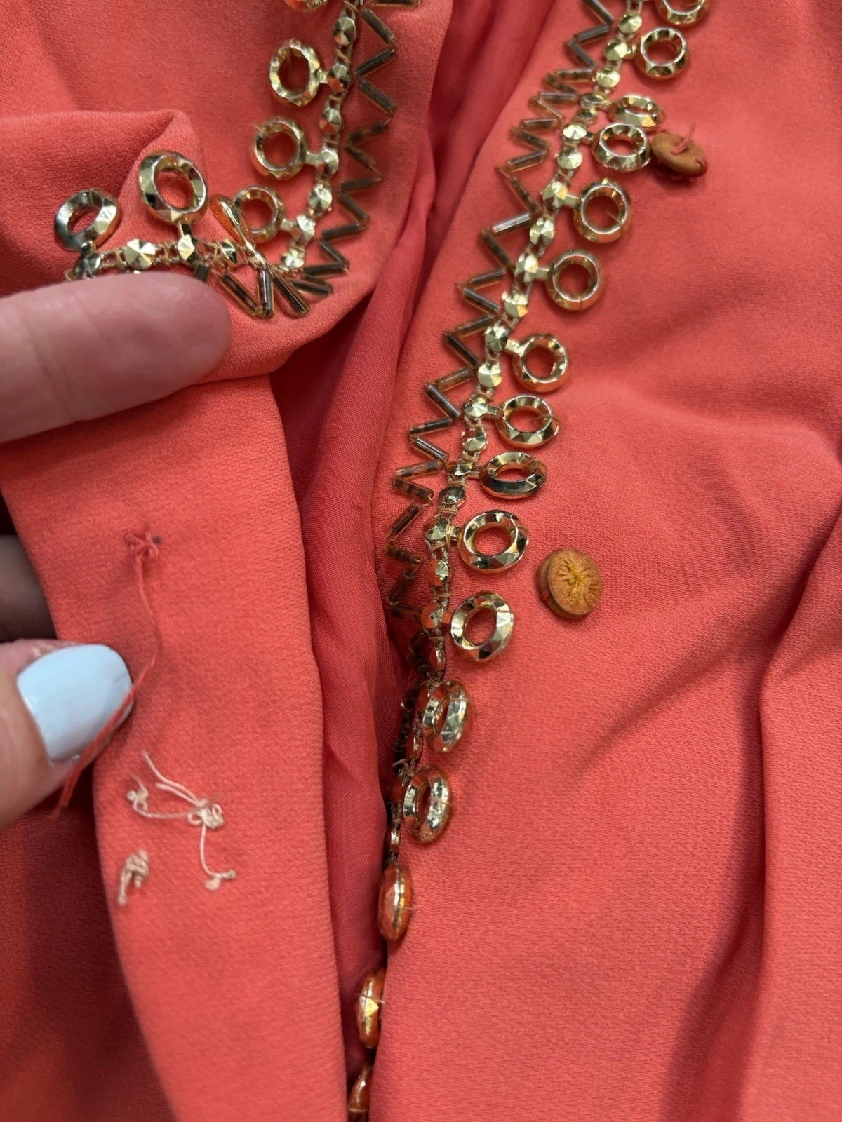 1960s Estelle Allardale Designer Orange Gold Beaded Blouse Retro Small MOD