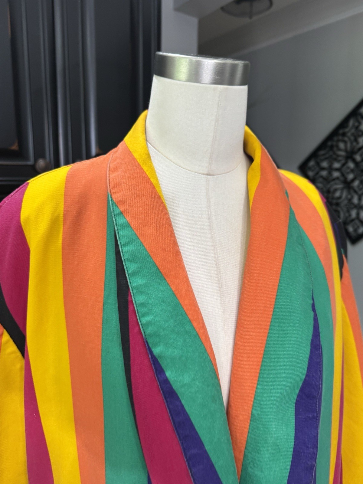 Vintage 80s Alex Tala Striped Rainbow Colourway Blazer Coat Size XL
