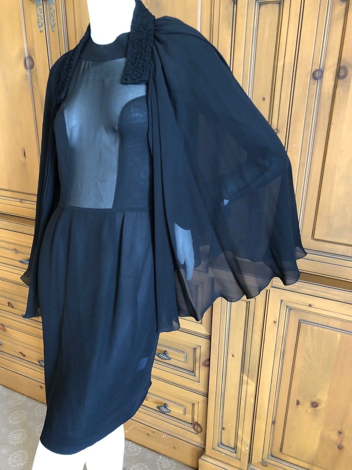 TO DIE FOR Christian Lacroix Lux Sheer Black Silk Cocktail Dress with Cape