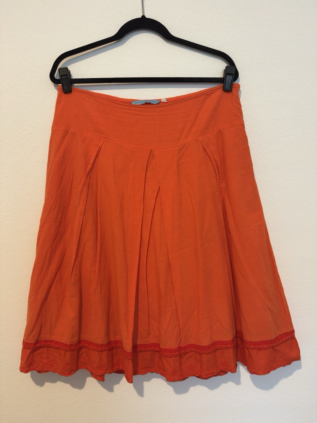 Johnny Was Vintage 90s Y2K Orange Embroidered Trim Cotton Pleated Skirt Sz 10