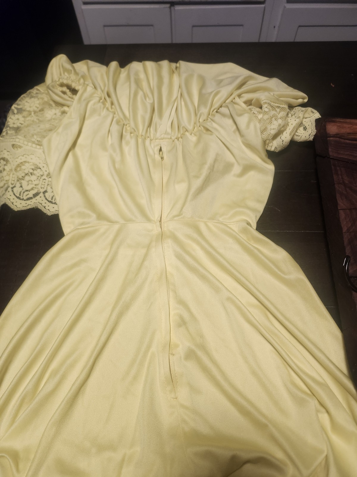 Canary Yellow Vintage ILGWU Union Made Lace Capelet Maxi Gown Dress Size 6 EUC