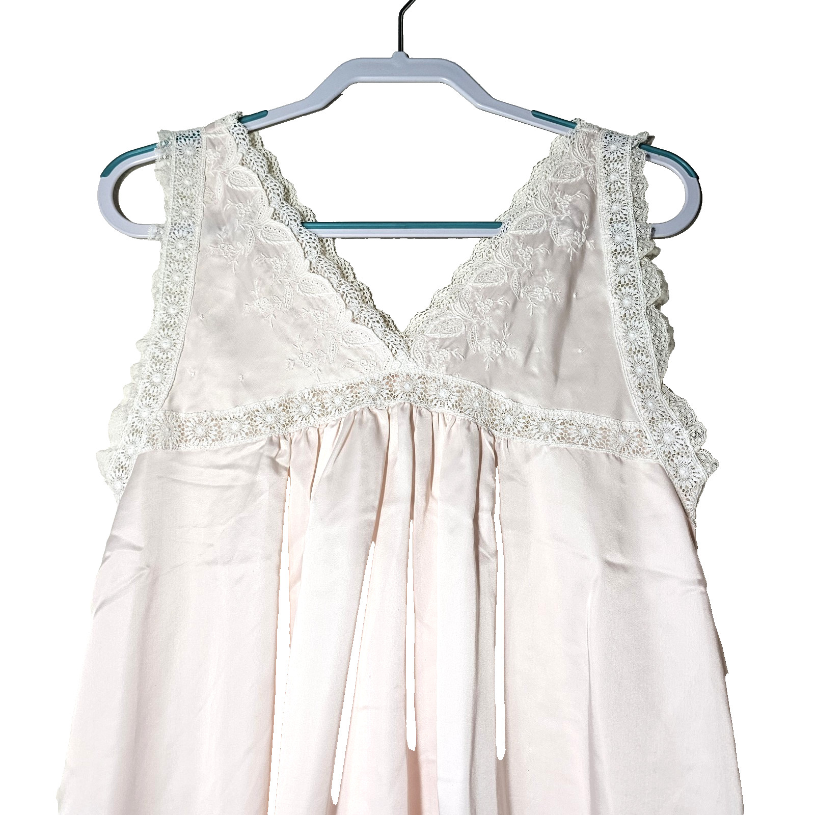 VTG Christian Dior Sz S Lingerie Pink NightGown Lace Sleeveless Satin Sheer Slip