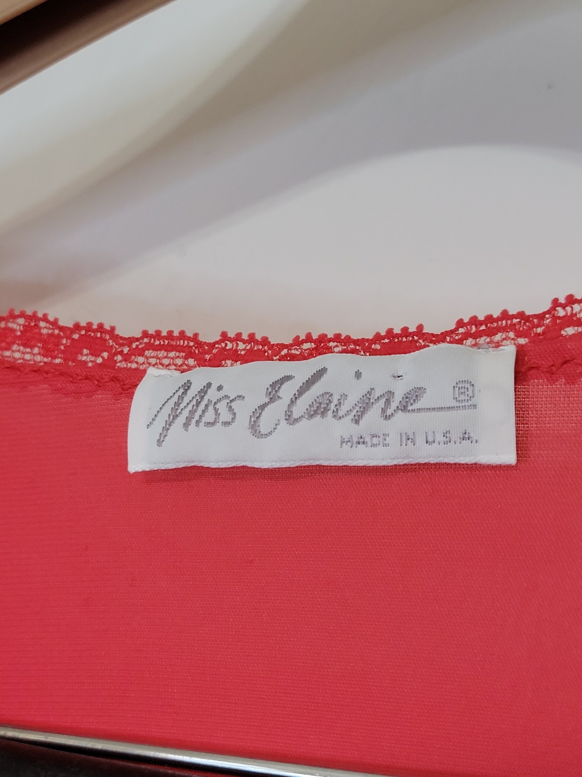Miss Elaine Nylon Nightgown Red Lace Sz M Lingerie Chemise USA