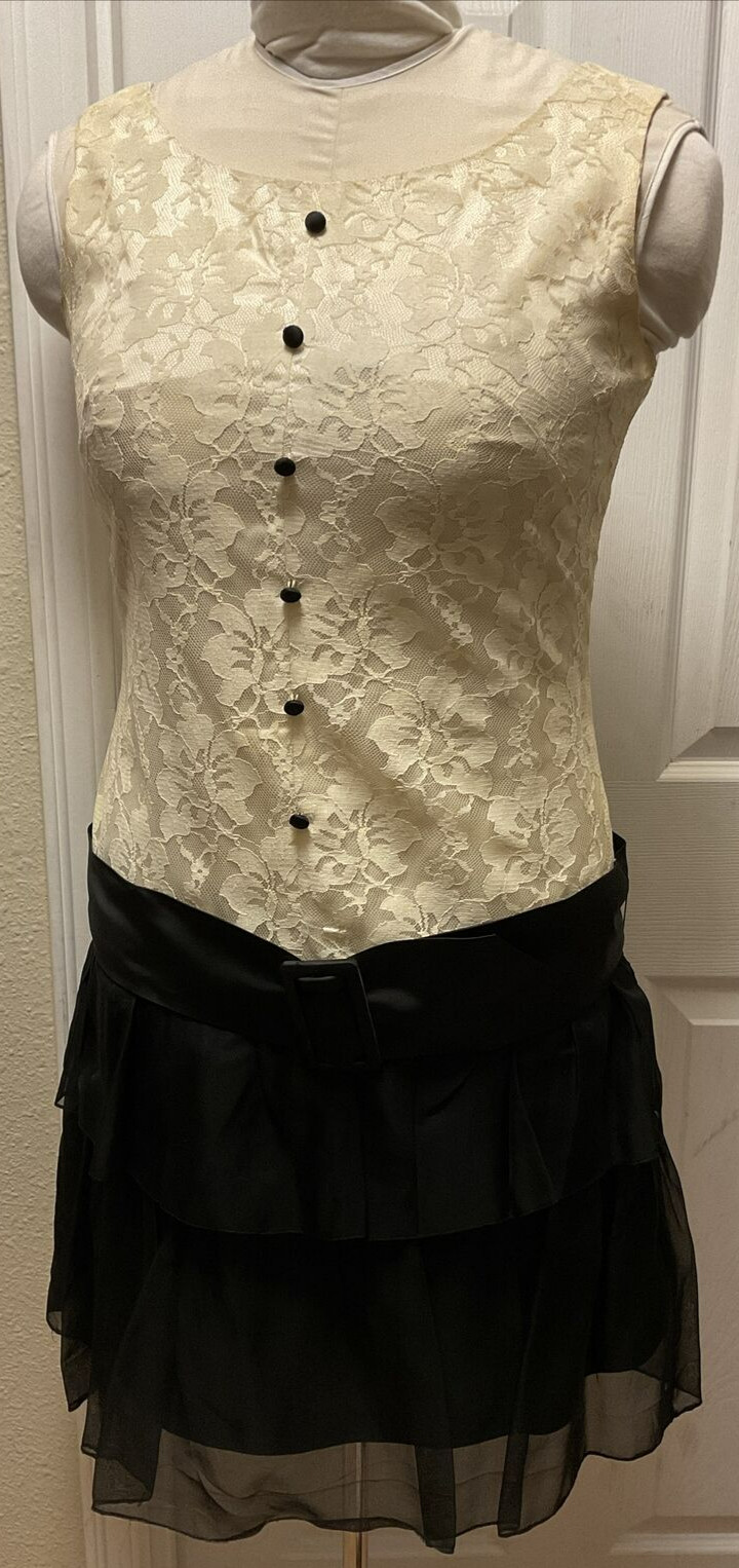 Vintage Made in California Drop Waist Lace and Chiffon Dress Short 1920s Style