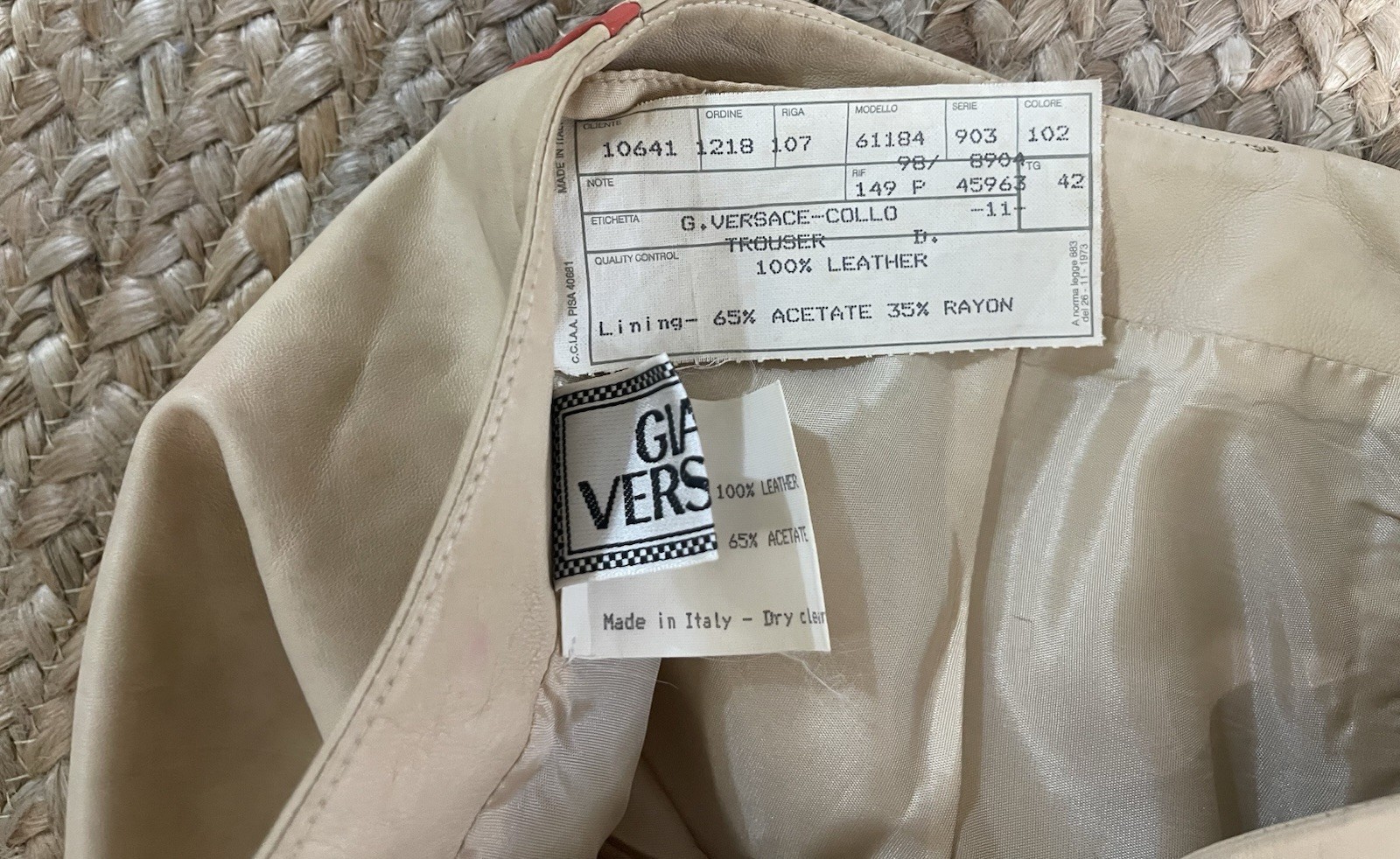 VTG Gianni Versace 2000 Leather Pant Suit 42 Nappa Lambskin Lion Zip Tan Orange