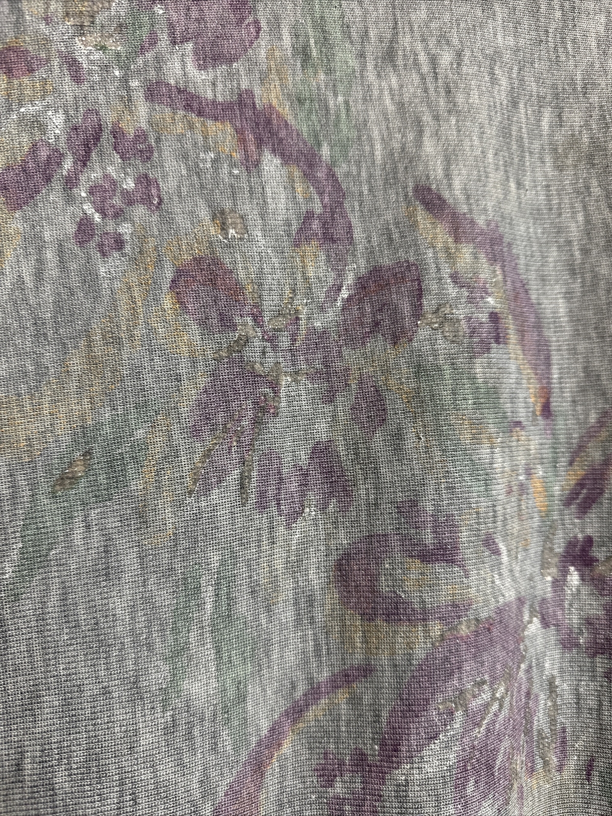 VTG 80s Pullover Lightweight Shirt Gray XL Painted Flowers T-Shirt Sweatshirt