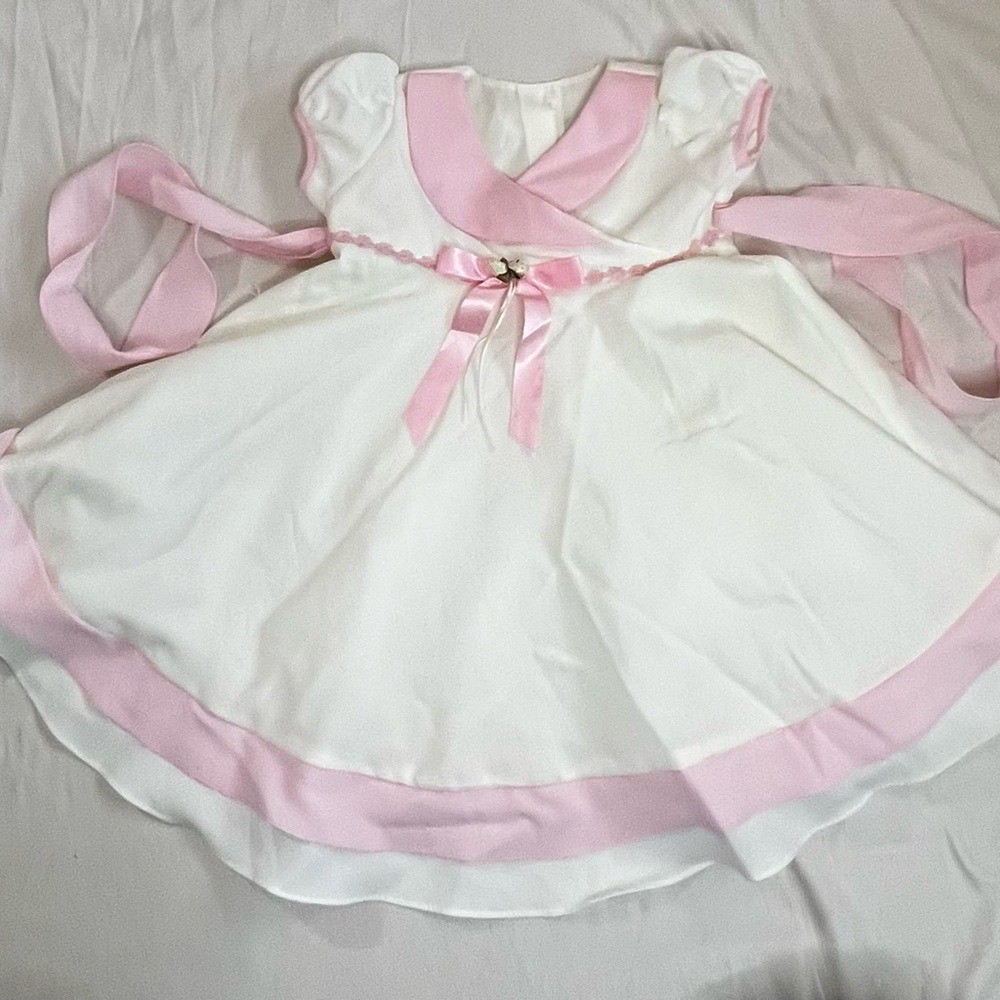 Vintage Baby Club Girls 4T White Pink Special Occasion Dress Made in USA 670