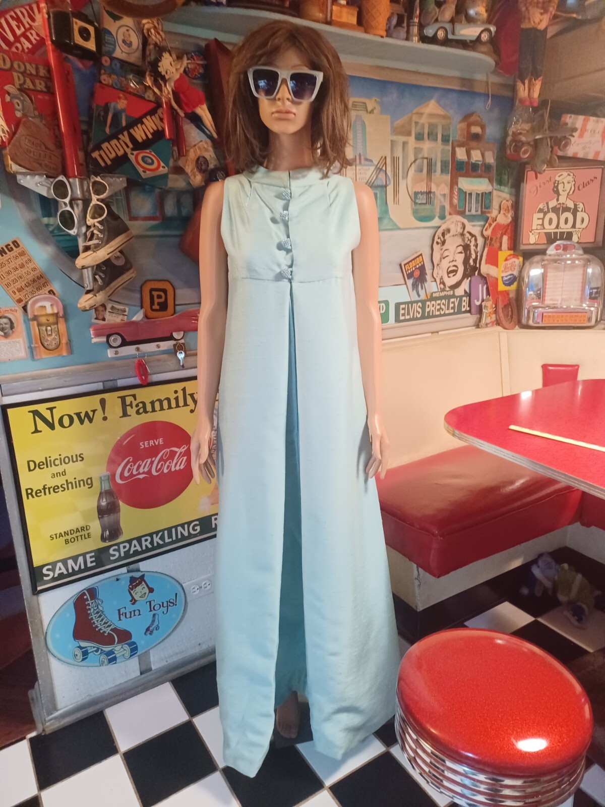 True Vtg Mid-century 1960s Silk Empire Waist Evening Gown Dress Mod UNION LABEL